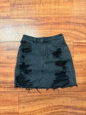 Hollister Black Distressed Denim Mini Skirt